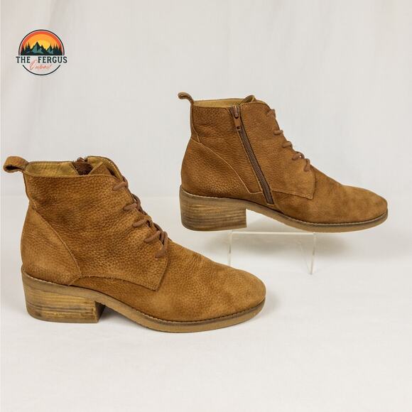 Lucky Brand Tamela Boots Lace Up Tan Nubuck Low Block Heel Bootie Women Size 9.5 - Picture 3 of 12